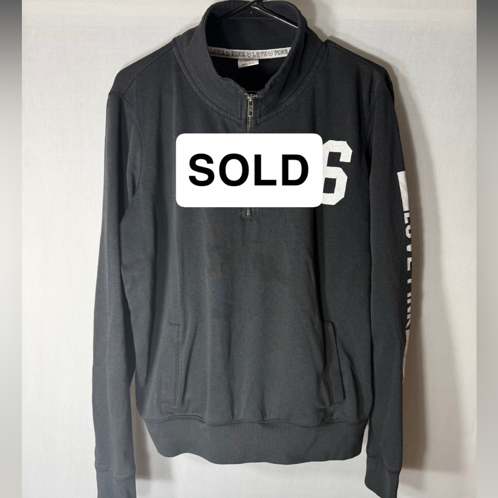 Victoria's Secret Black Zip-Up Sweater with White Details